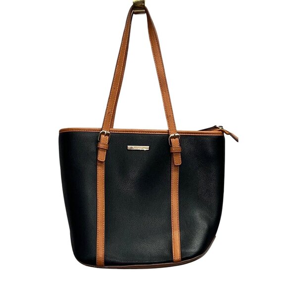 Anne Klein Womens Black & Brown Leather Tote Bag - Picture 2 of 9